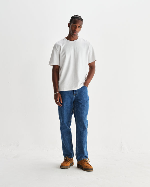 wax london men's Russell - Mid Blue Straight Fit Denim Jeans