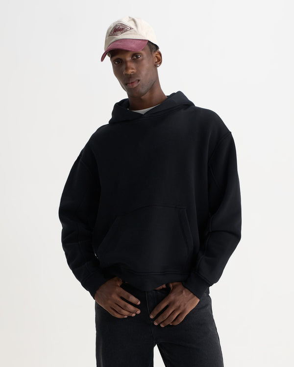wax london men's Rydal - Black Brushed Loopback Cotton Hoodie