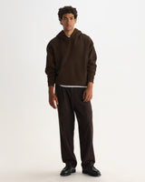 wax london men's Rydal - Dark Brown Brushed Loopback Cotton Hoodie
