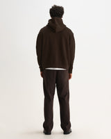 wax london men's Rydal - Dark Brown Brushed Loopback Cotton Hoodie