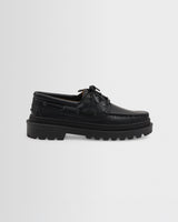 wax london men's S.T. Valentin - Black Italian Leather Chunky Sole Boat Shoes
