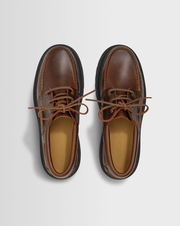 wax london men's S.T. Valentin - Brown Italian Leather Chunky Sole Boat Shoes