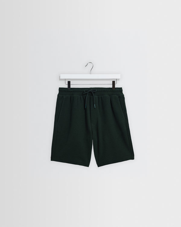 wax london men's Sam - Bottle Green Textured Waffle Shorts