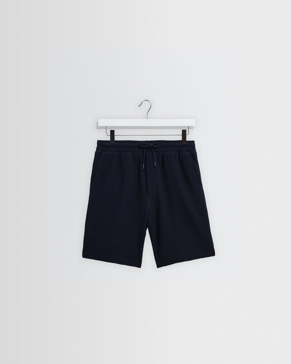wax london men's Sam - Navy Textured Waffle Shorts