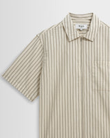 wax london men's Sears - Natural And Navy Stripe Seersucker Zip Short-Sleeve Shirt