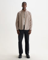 wax london men's Shelly - Ecru And Red Check Dobby Cotton Shirt