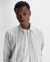 wax london men's Shelly - Light Blue Dobby Stripe Cotton Shirt