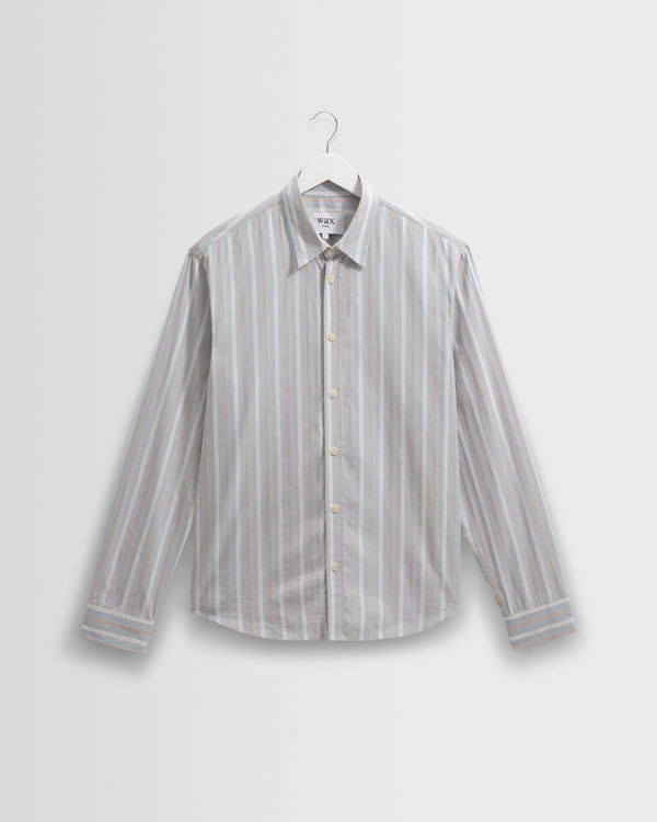 wax london men's Shelly - Light Blue Dobby Stripe Cotton Shirt