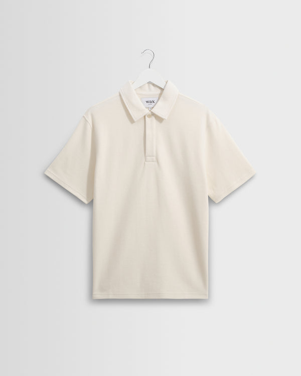 wax london men's Shore - Ecru Textured Organic Cotton Polo Shirt