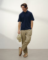 wax london men's Shore - Navy Textured Organic Cotton Polo Shirt