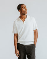 wax london men's Siena - Ecru Boucle Knitted Polo Shirt