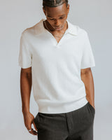 wax london men's Siena - Ecru Boucle Knitted Polo Shirt