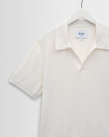 wax london men's Siena - Ecru Boucle Knitted Polo Shirt