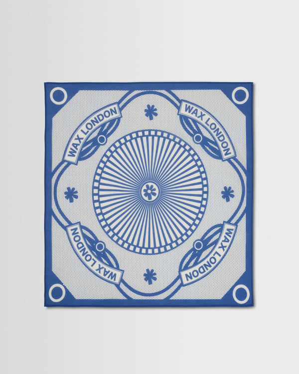 wax london men's Sloane - Ecru And Blue Wax Bandana Neck Scarf