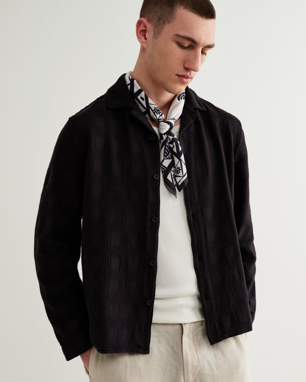 wax london men's Sloane - Navy And Ecru Painted Flower Neck Scarf