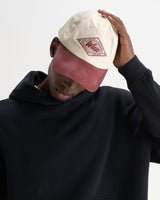 wax london men's Spencer - Ecru And Burgundy Badge Cotton Sports Cap