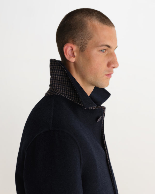 wax london men's Stan - Navy Double Face Car Coat