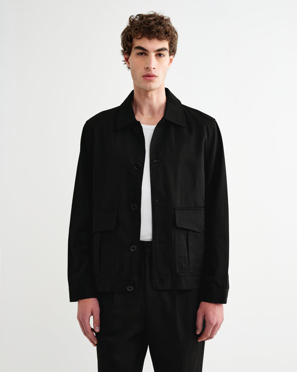 wax london men's Strand - Black Cotton Tencel Twill Jacket