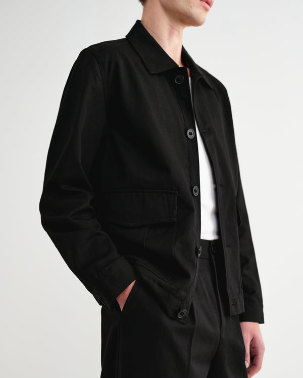 wax london men's Strand - Black Cotton Tencel Twill Jacket