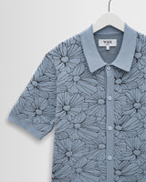 wax london men's Tellaro - Light Blue Flower Jacquard Shirt