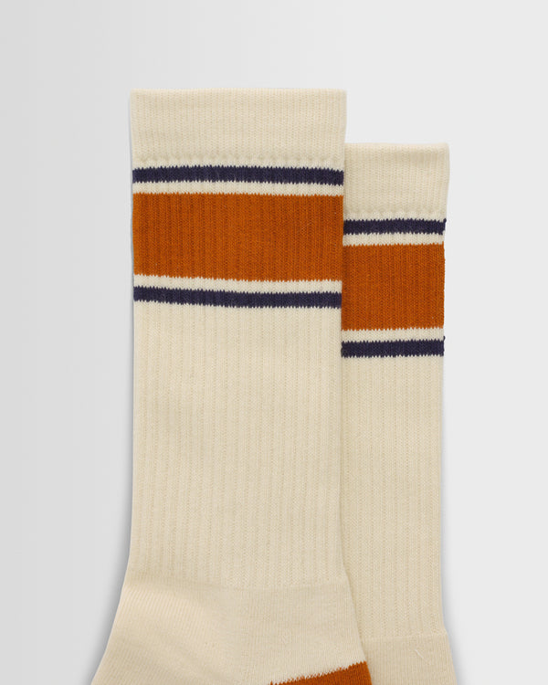 wax london men's Thorpe - Ecru And Orange Running Stripe Sports Sock