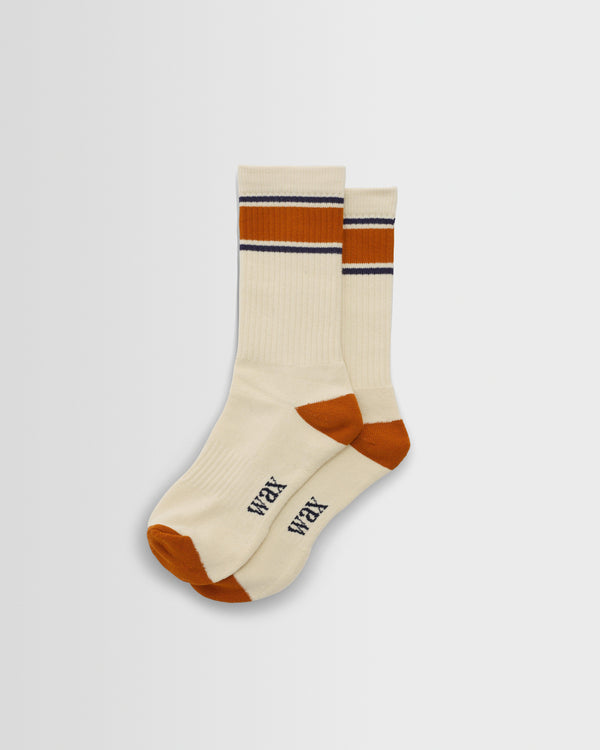 wax london men's Thorpe - Ecru And Orange Running Stripe Sports Sock