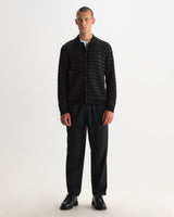 wax london men's Tristan - Black And Charcoal Rib Check Long-Sleeve Knitted Polo