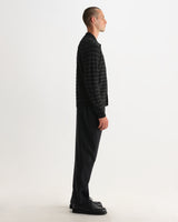wax london men's Tristan - Black And Charcoal Rib Check Long-Sleeve Knitted Polo