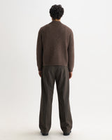 wax london men's Tristan - Chocolate Brown Fluffy Long-Sleeve Knitted Polo