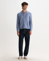 wax london men's Tristan - Light Blue Fluffy Long-Sleeve Knitted Polo