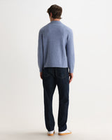 wax london men's Tristan - Light Blue Fluffy Long-Sleeve Knitted Polo