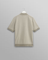 wax london men's Turin - Light Khaki Ladder Stripe Knitted Cotton Polo