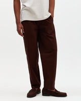 wax london men's Tyne - Dark Brown Cotton Poplin Loose Fit Trousers