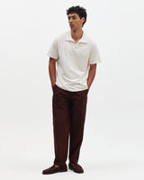 wax london men's Tyne - Dark Brown Cotton Poplin Loose Fit Trousers