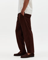 wax london men's Tyne - Dark Brown Cotton Poplin Loose Fit Trousers