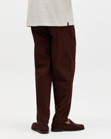wax london men's Tyne - Dark Brown Cotton Poplin Loose Fit Trousers