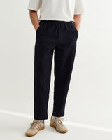 wax london men's Tyne - Dark Navy Jumbo Seersucker Loose Fit Trousers