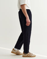 wax london men's Tyne - Dark Navy Jumbo Seersucker Loose Fit Trousers