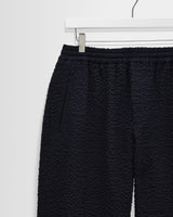 wax london men's Tyne - Dark Navy Jumbo Seersucker Loose Fit Trousers