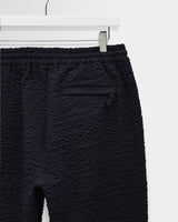 wax london men's Tyne - Dark Navy Jumbo Seersucker Loose Fit Trousers