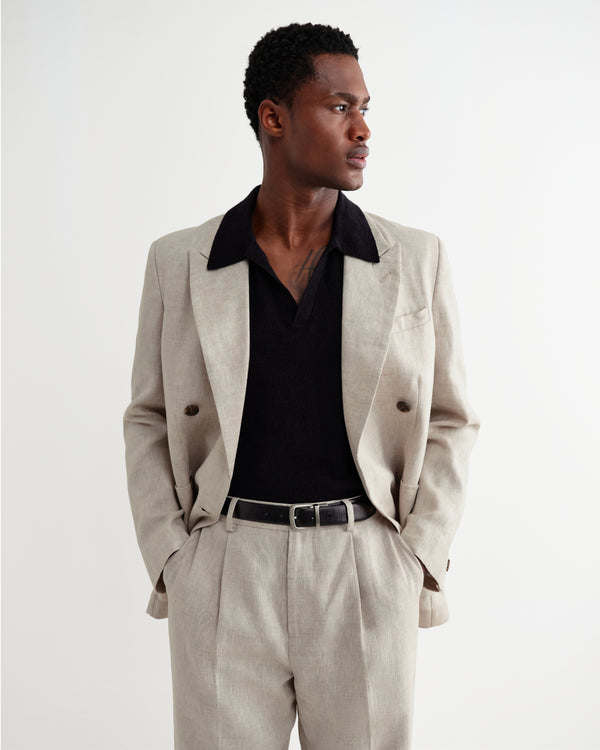 wax london men's Vigo - Natural Linen Double-Breasted Blazer