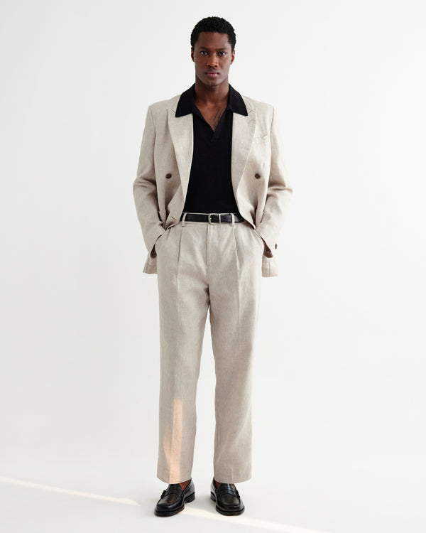 wax london men's Vigo - Natural Linen Double-Breasted Blazer