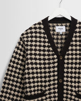 wax london men's Walker - Black And Ecru Bubble Knit Cardigan