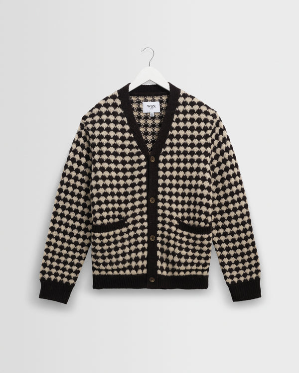 wax london men's Walker - Black And Ecru Bubble Knit Cardigan