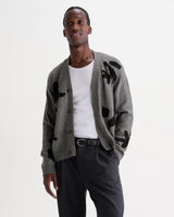 wax london men's Walker - Grey And Black Felted Applique Knit Cardigan