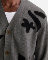 wax london men's Walker - Grey And Black Felted Applique Knit Cardigan