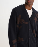 wax london men's Walker - Navy And Brown Felted Applique Knit Cardigan