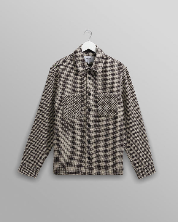 wax london men's Whiting - Black And Ecru Dizzy Weave Overshirt