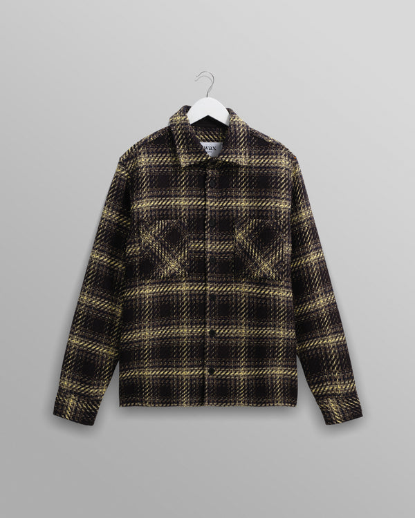 wax london men's Whiting - Black And Yellow Hutton Check Overshirt