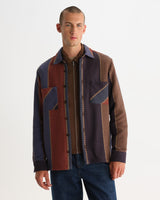 wax london men's Whiting - Blue And Brown Walter Stripe Overshirt